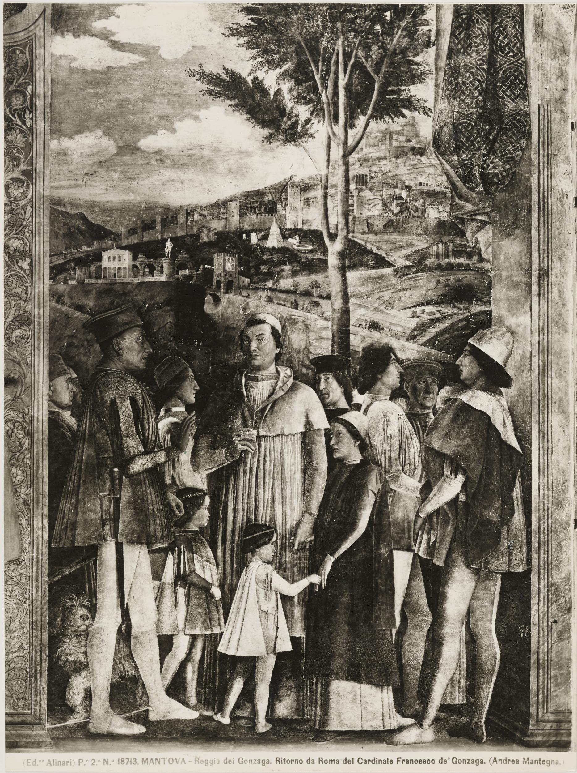 Fratelli Alinari, Mantova - Palazzo Ducale, Castello di S. Giorgio, Camera degli Sposi, Scena dell'Incontro, Ludovico II Gonzaga con il figlio Francesco appena nominato cardinale, gelatina ai sali d'argento, MPI6030653