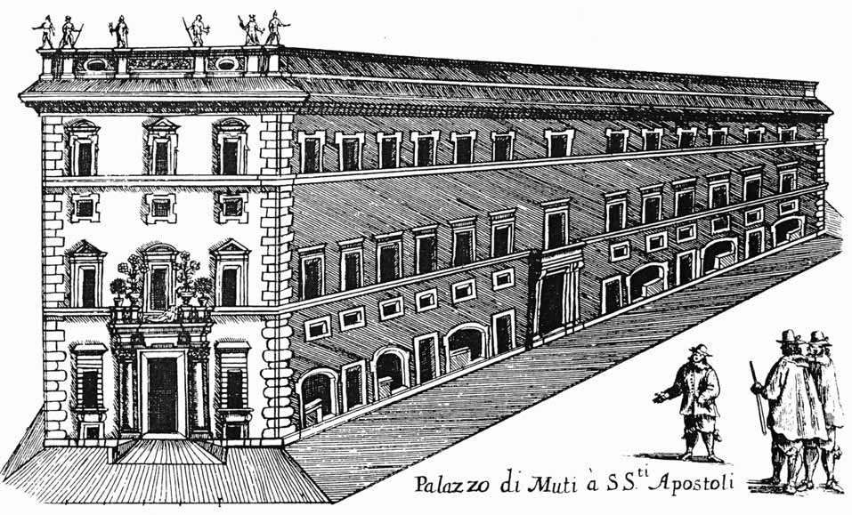 Palazzo di Muti a SS.ti Apostoli, in Palazzi diuersi nel'alma cità di Roma, et altre./ Ad instanza di Giombattista de Rossi in piazza Nauona, Roma 1638, tav. 30.