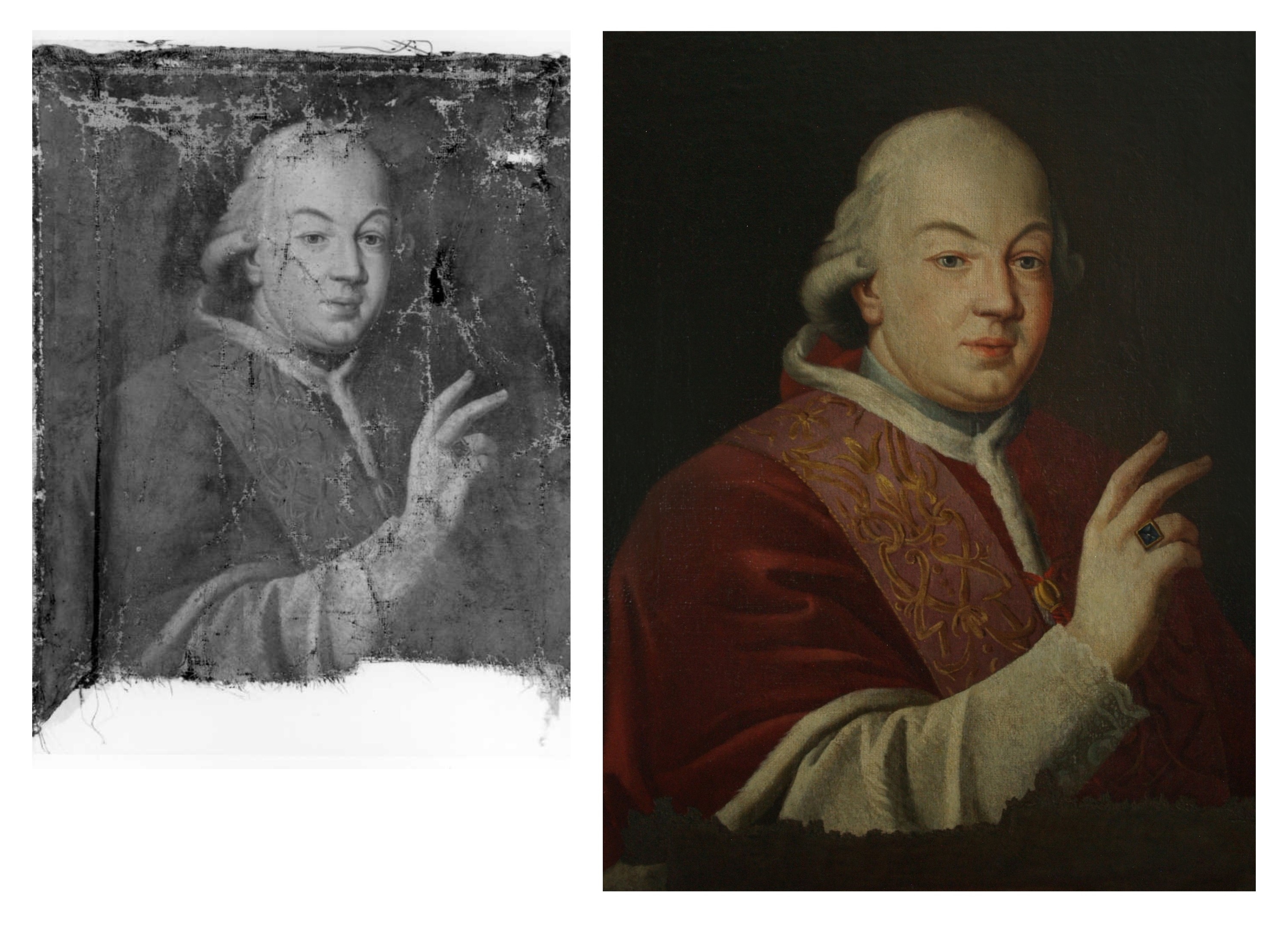 Autore emiliano-romagnolo, Ritratto di Pio VI (Giovanni Angelo Braschi), 1790-1799, olio su tela, cm 70x61 ca., Forlì, Istituto Prati, 0800052326 (prima e dopo il restauro)